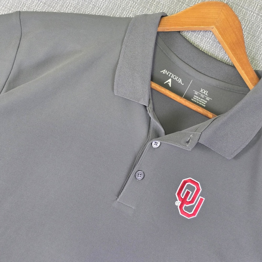 Oklahoma Sooners Antigua Legacy Pique Performance Golf Polo Shirt Mens XXL Gray